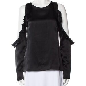 Cushnie Et Ochs Blouse Silk Cold Shoulder Black Ruffle Sleeve Size 2
